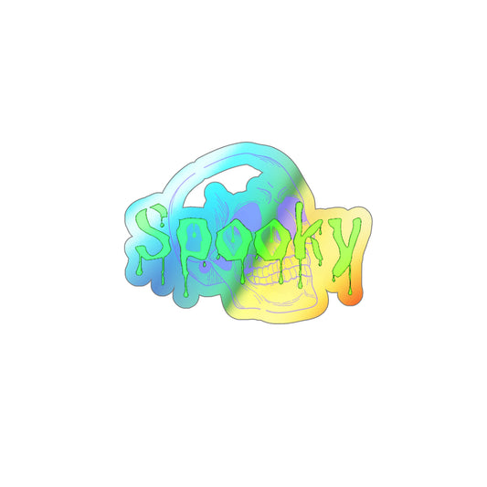 Halloween Rainbow Holographic Die-cut Vinyl Stickers  Spooky Skull