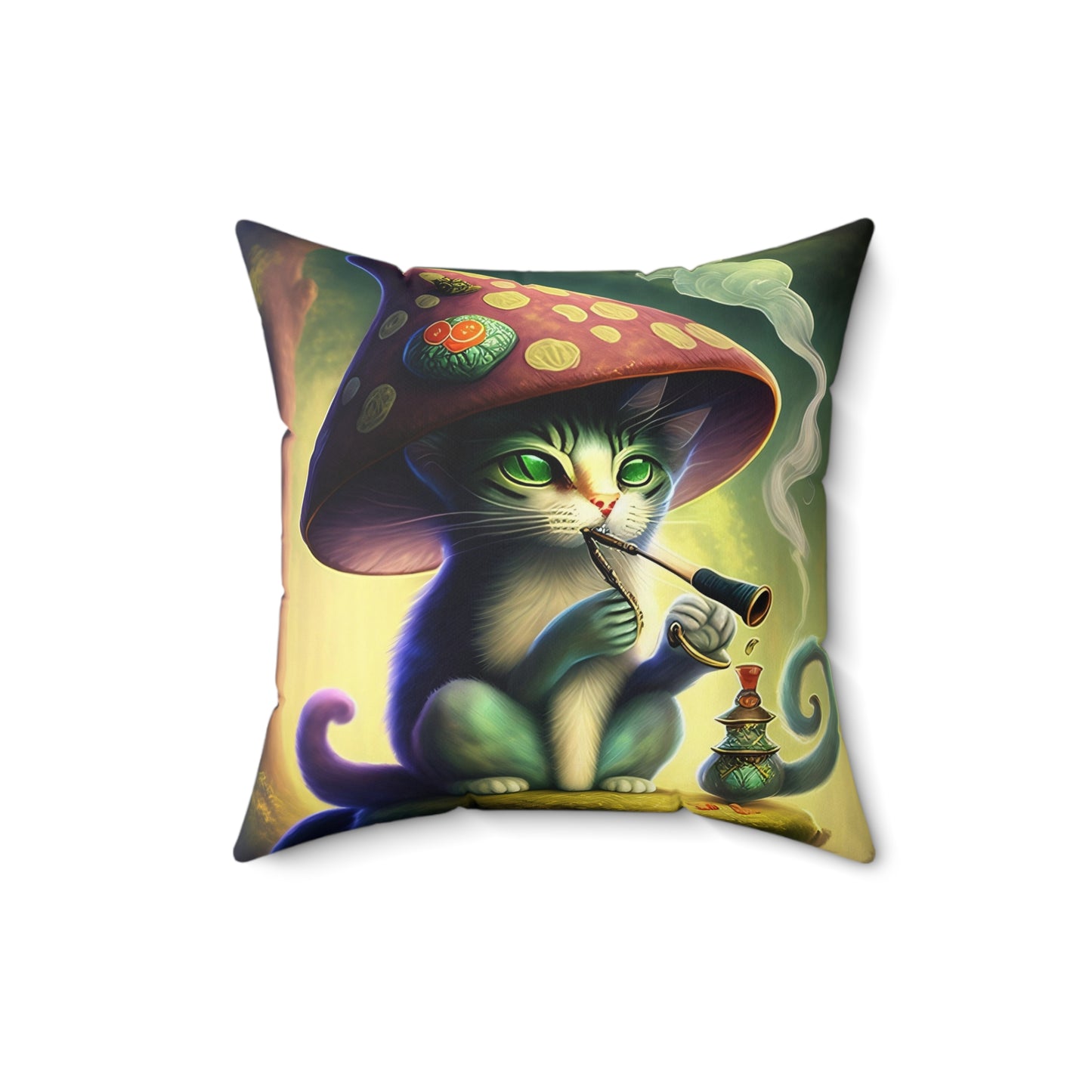 The Mushroom Cat, Spun Polyester Square Pillow