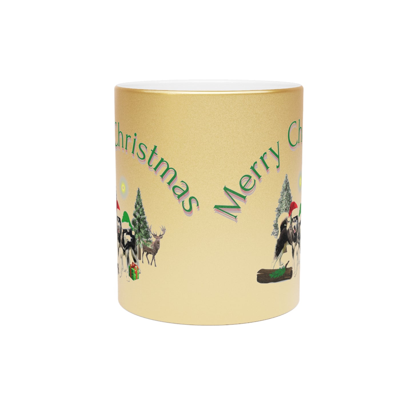 Merry Christmas Malamutes Metallic Mug (Silver\Gold)