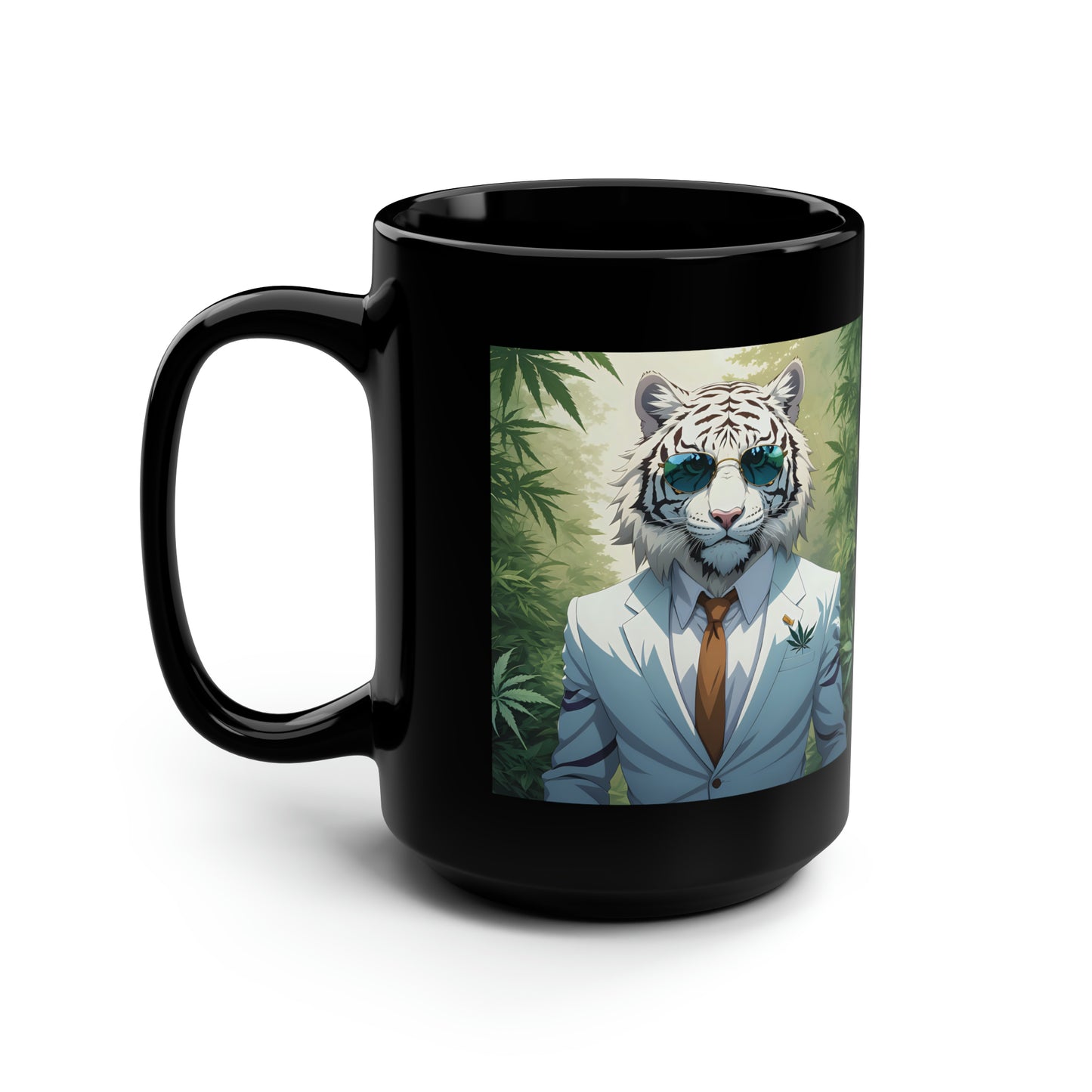 White Tiger, Black Mug, 15oz, 420 Gift