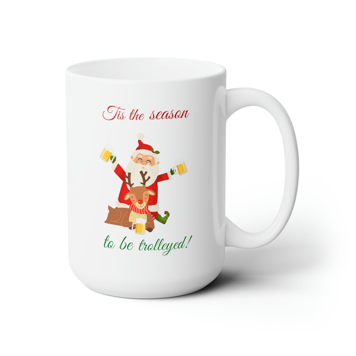 Santa and reindeer Christmas Ceramic Mug 15oz