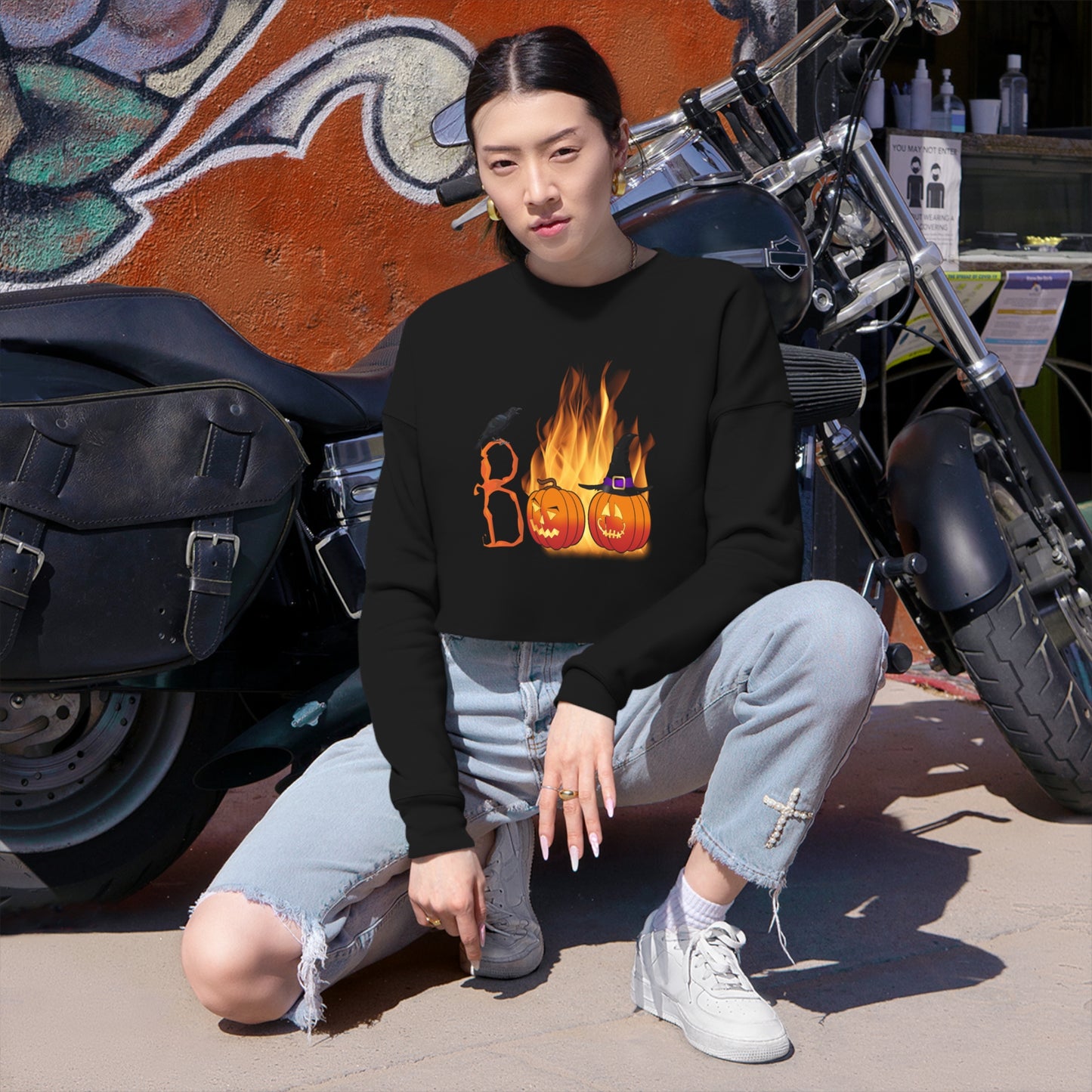 Women's Cropped Sweatshirt All Hallows Eve "Boo" Top