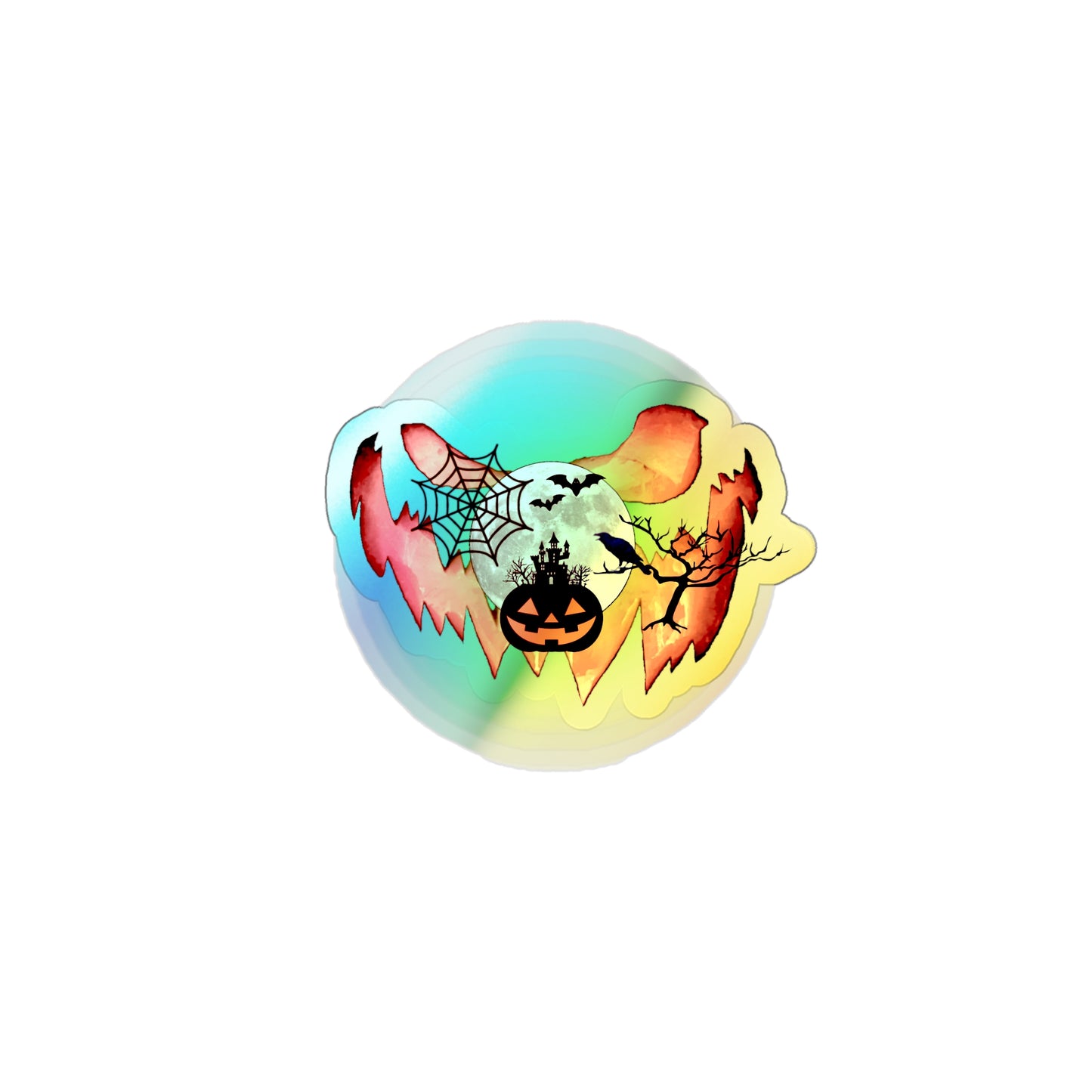 Haunted Halloween Rainbow Holographic Die-cut Vinyl Stickers
