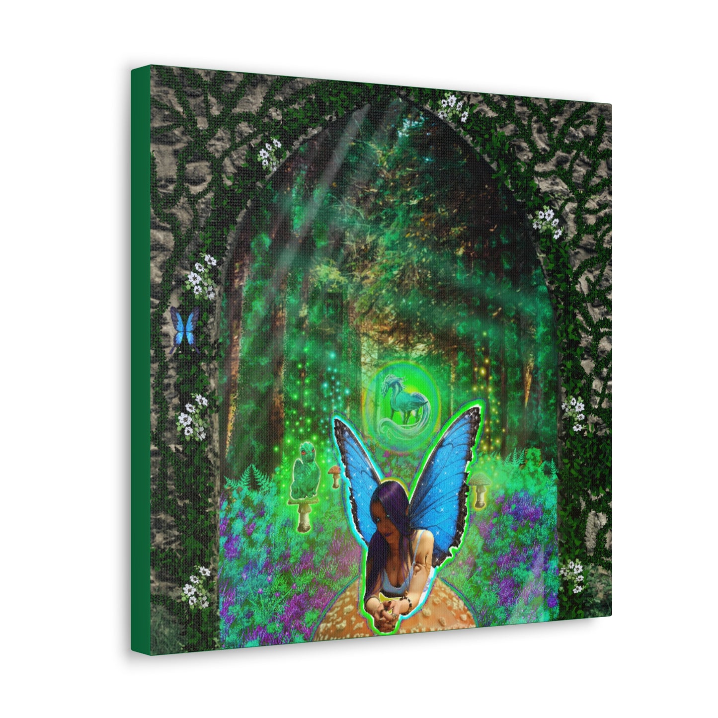 Mystic Mushroom Fairy, Fantasy Art, Canvas Art,  Unique Gift, Original Art.