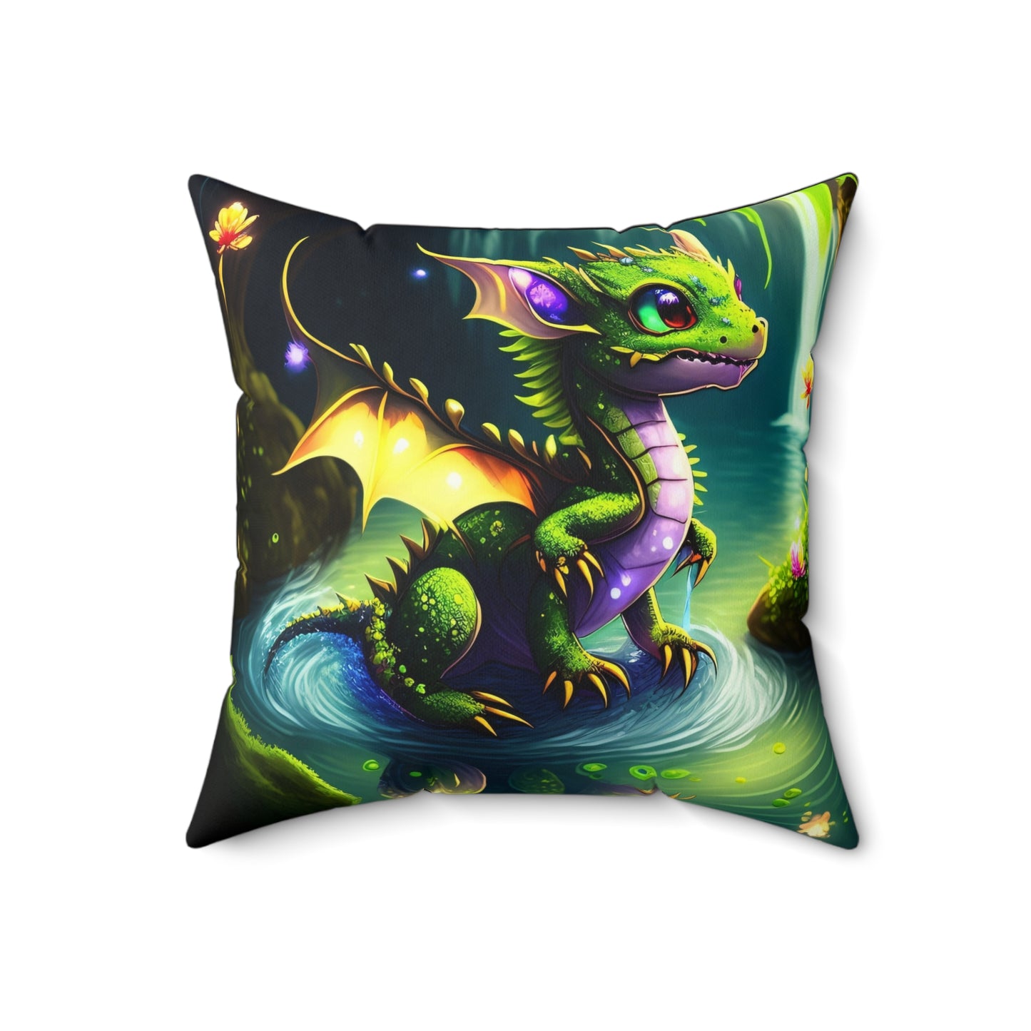 Baby Earth And Water Dragon, Spun Polyester Square Pillow