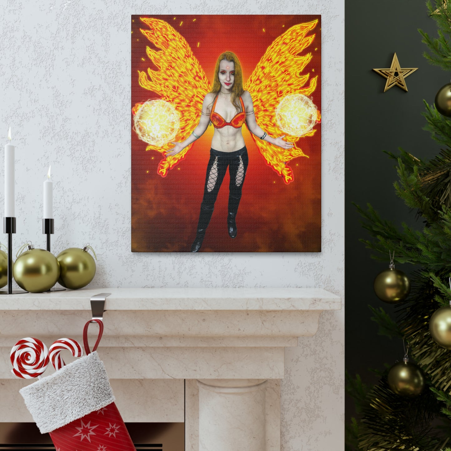 Mystic Fire Fairy, Fantasy Art, Canvas Art, Unique Gift, Original art, Wall Decor