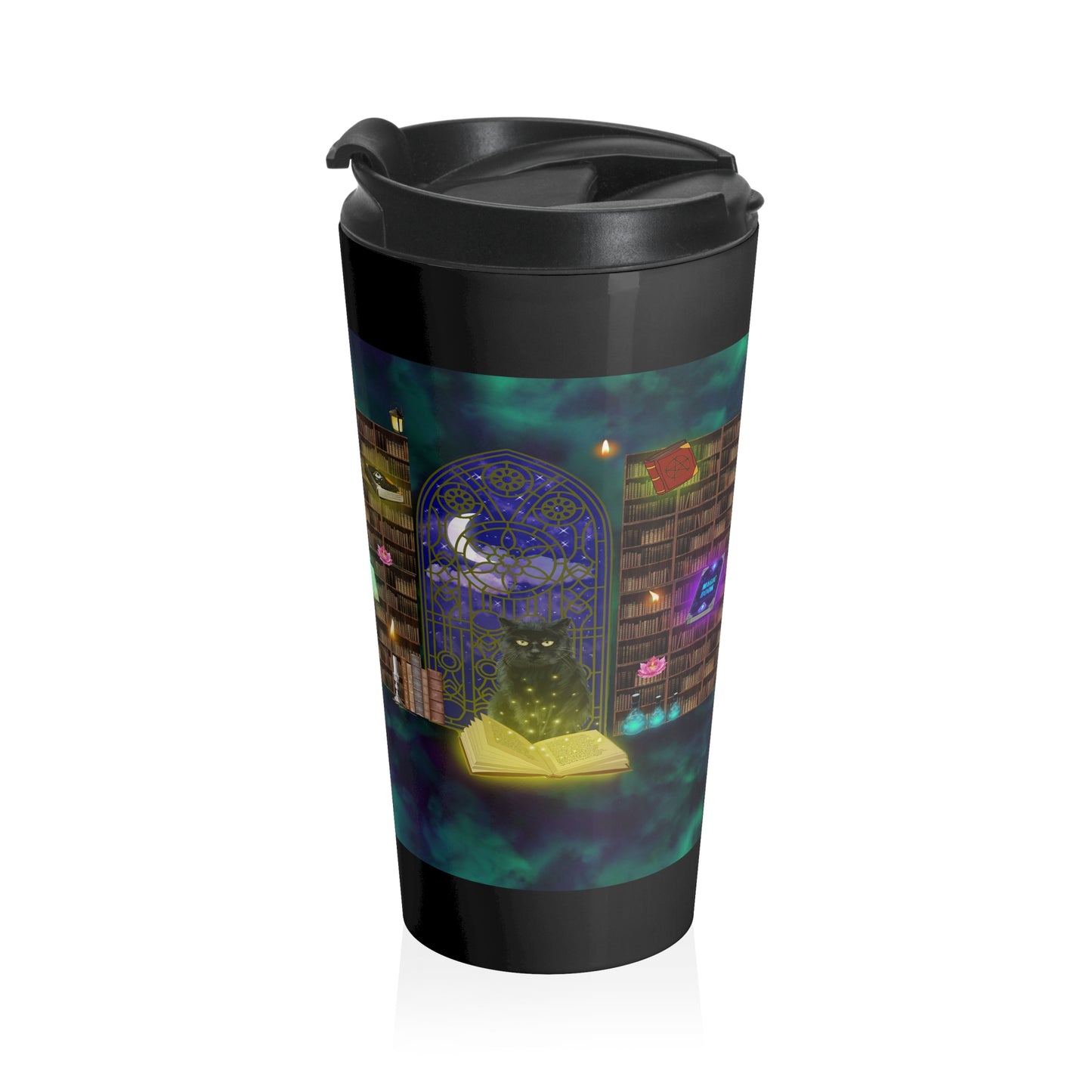 Mystic Cat Halloween Travel Mug with Insert