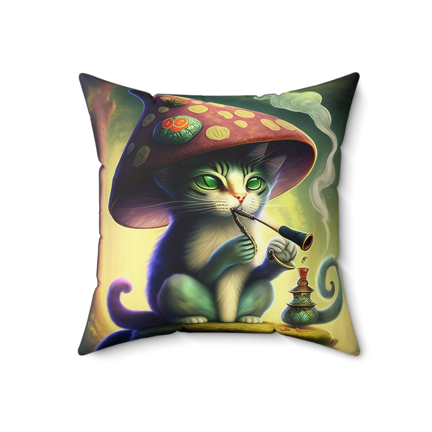 The Mushroom Cat, Spun Polyester Square Pillow