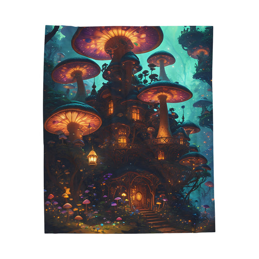 Fae Mushroom House, Velveteen Plush Blanket