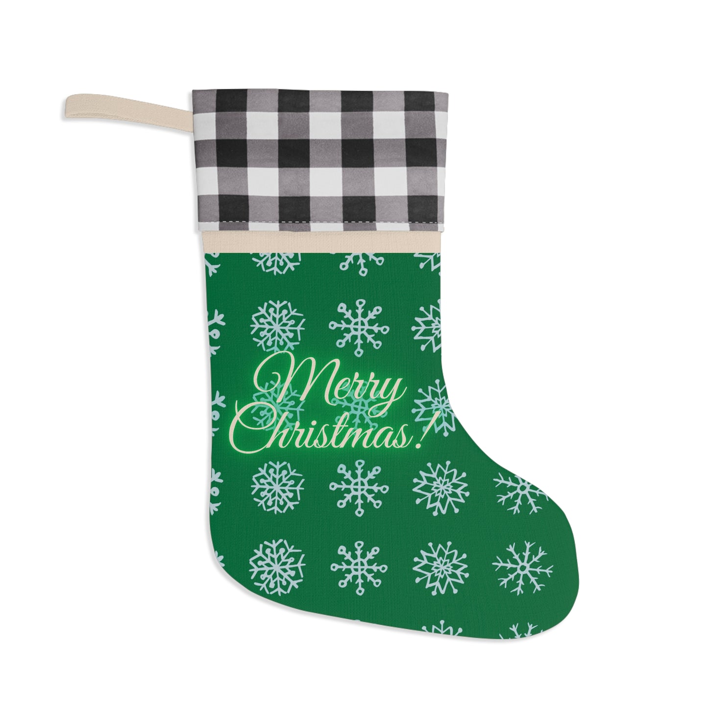 Merry Christmas Snowflake Christmas Stocking Green