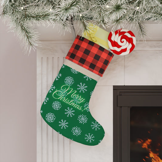 Merry Christmas Snowflake Christmas Stocking Green