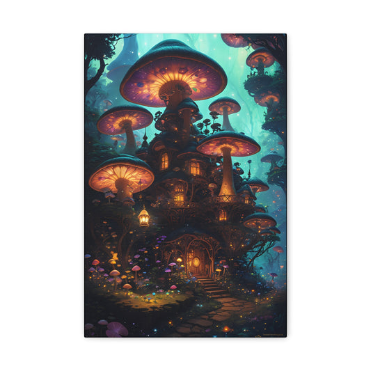 Fairy Mushroom Home, Canvas Art, Canvas Print, Wall Decor, Original Art, Unique Gifts