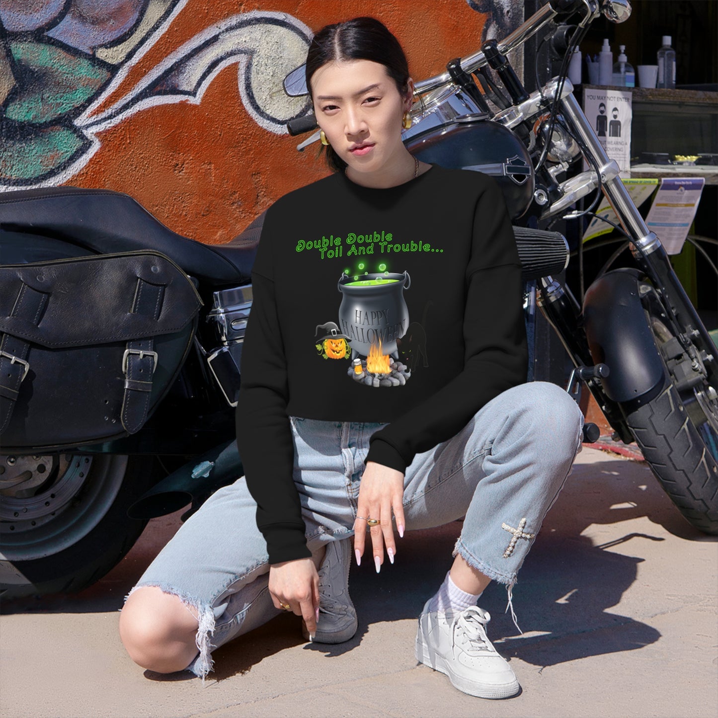 Women's Cropped Sweatshirt "Double Toil And Trouble" Top