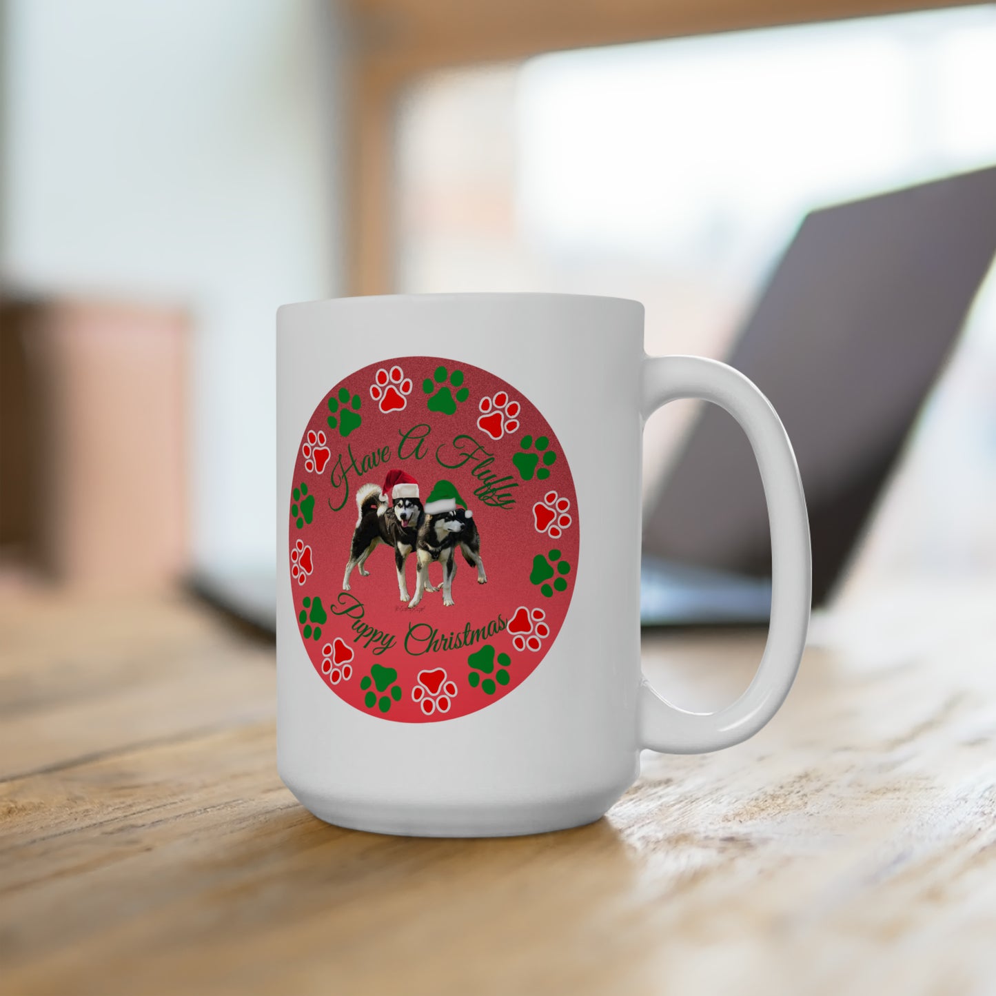 A fluffy Puppy Christmas Ceramic Mug 15oz