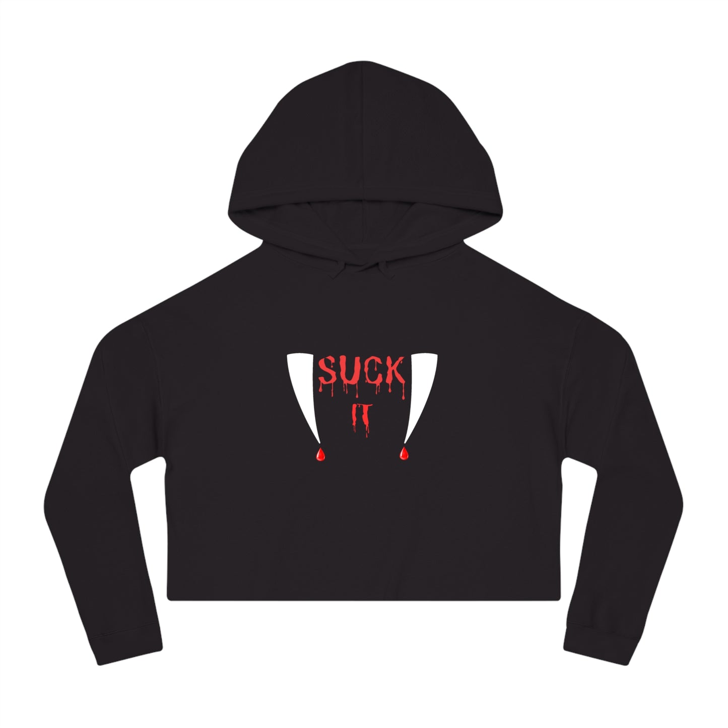 Suck It Halloween Vampire Fangs Womens Cropped Hooded Sweatshirt