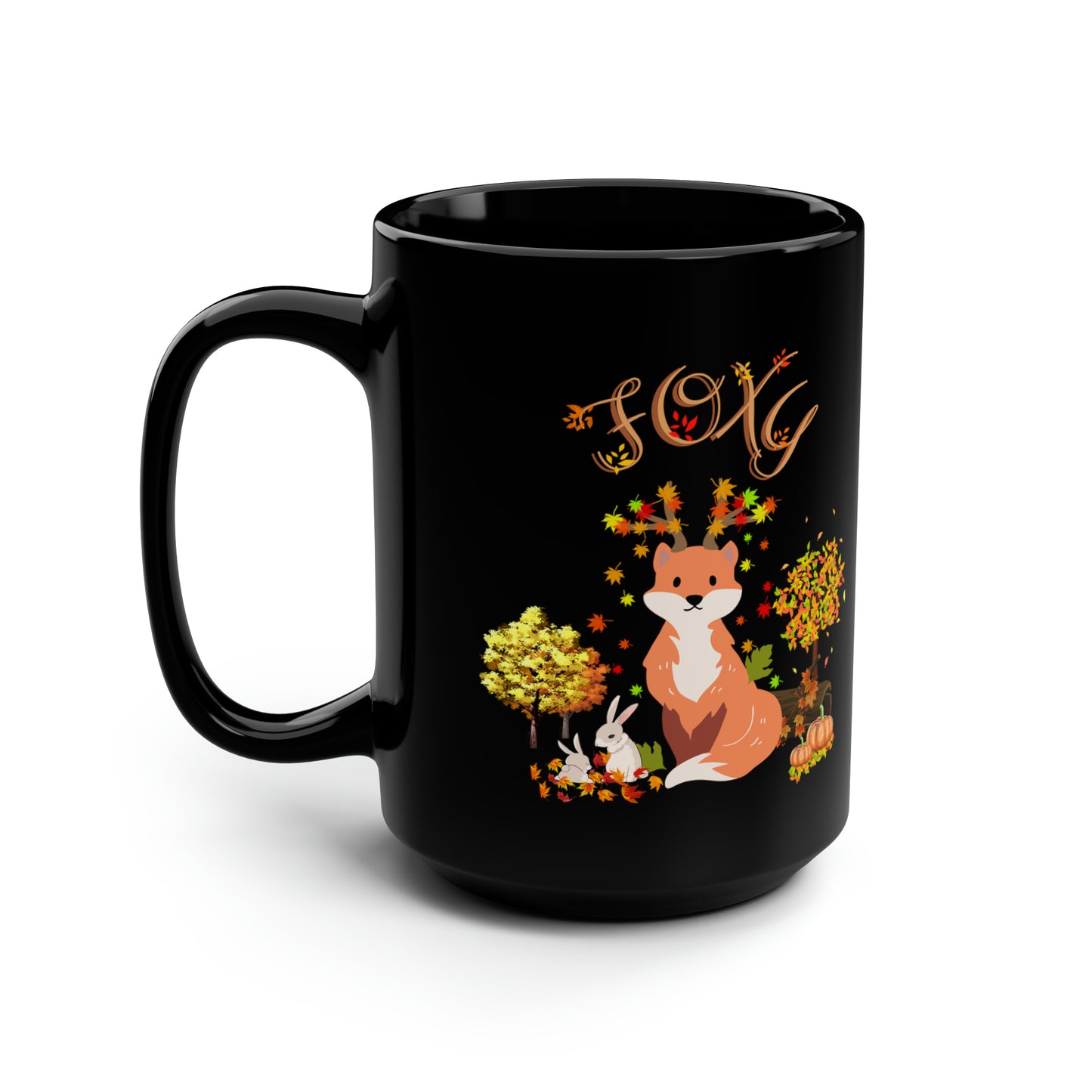 Foxy Fall Black Mug, 15oz