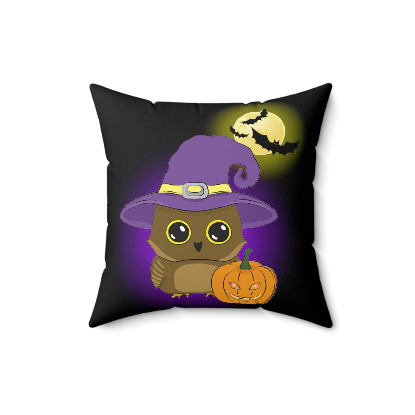 Witchy Halloween Owl Spun Polyester Square Pillow