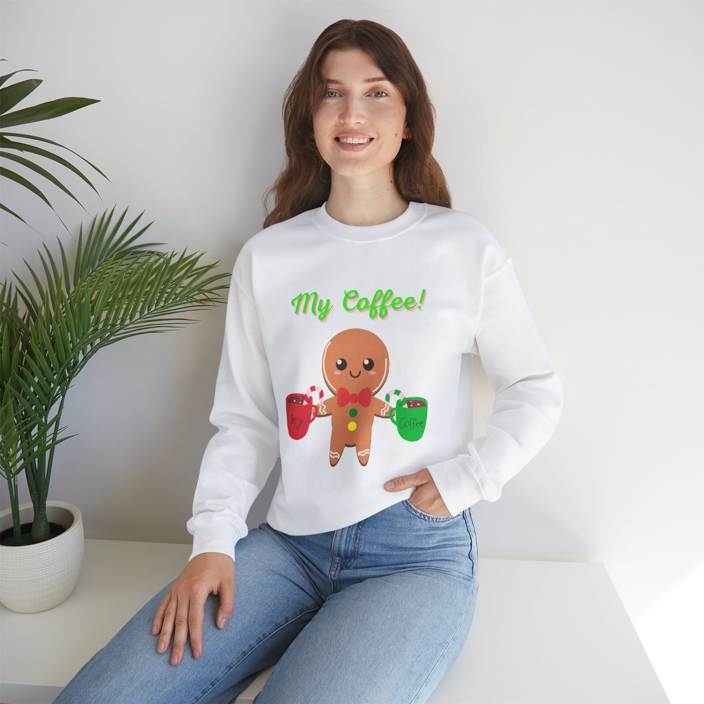 My Coffee Christmas Crewneck Sweatshirt, Gingerbread Man, Mens Gift, Womens Gift, Coffee Lover Shirt