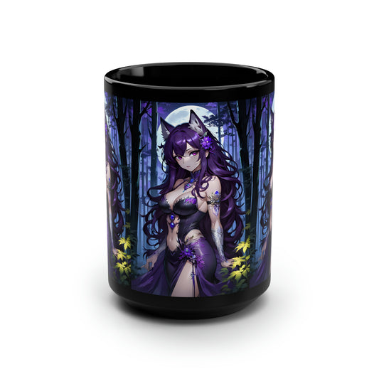 Amethyst Wolf Deity, Black Mug, 15oz