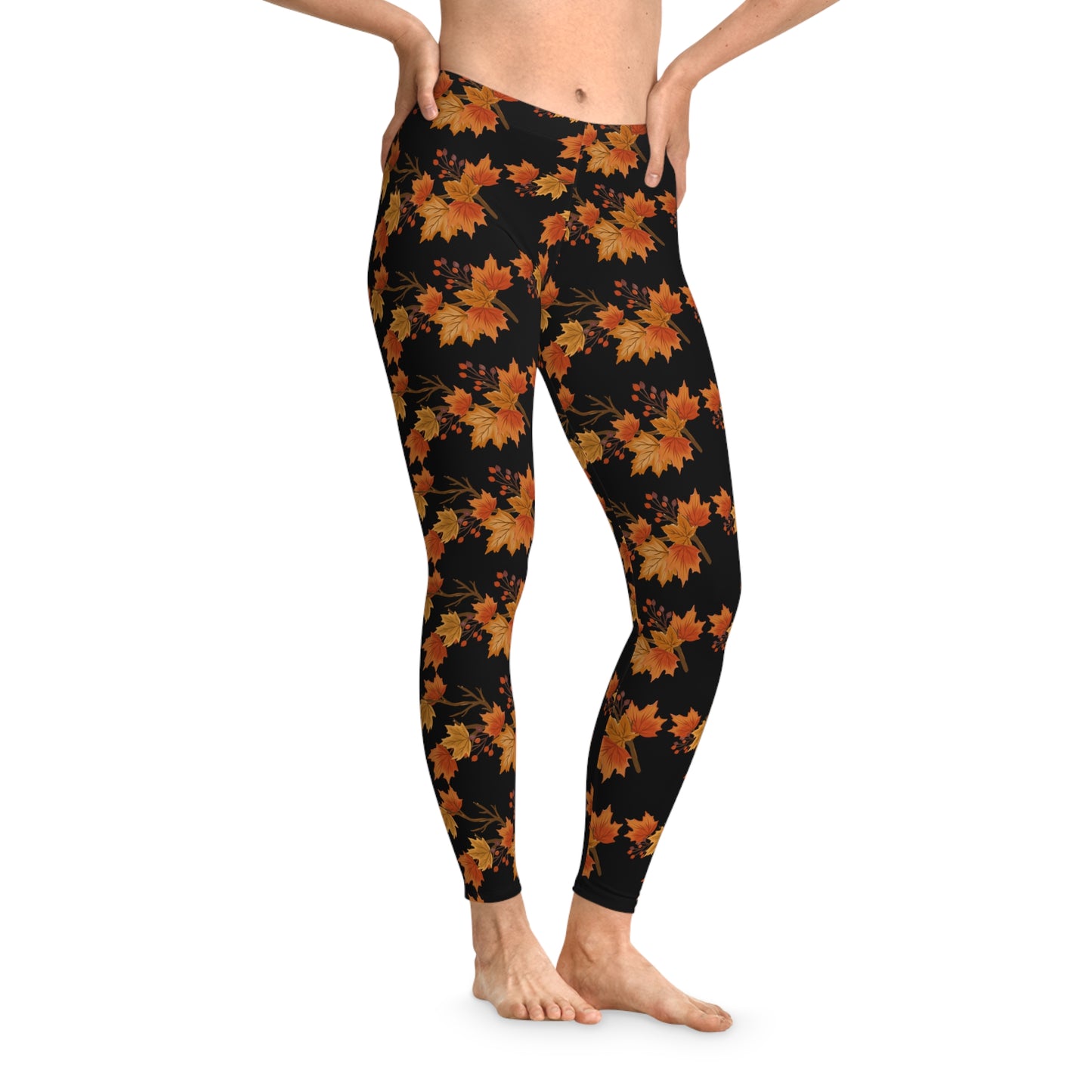 Autumn leaves fall Stretchy Leggings Black