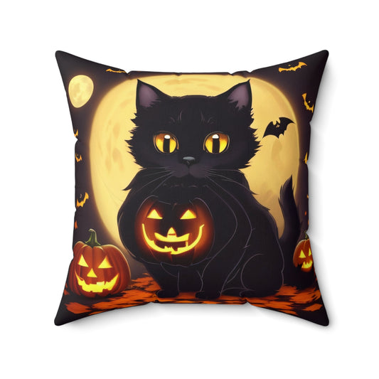 Cute Halloween Cat, Spun Polyester Square Pillow