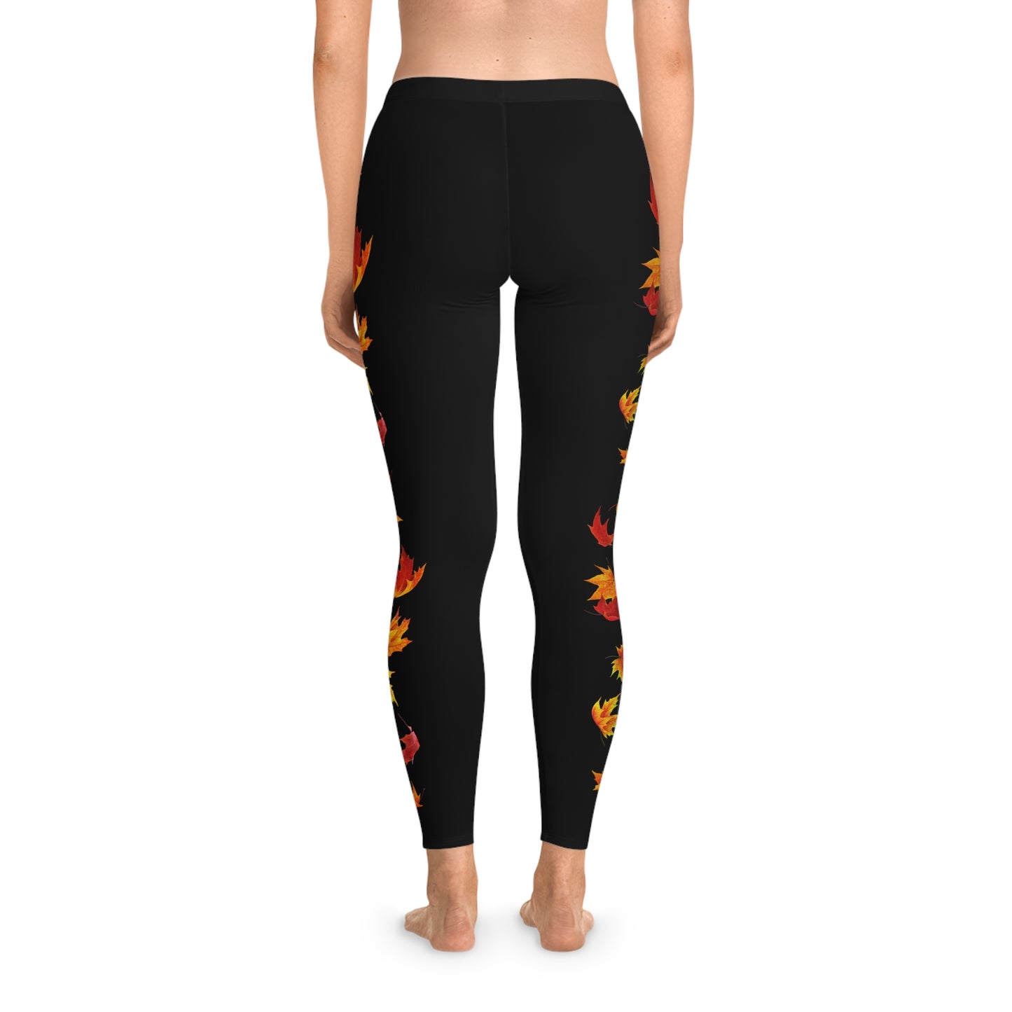 Falling leaves Stretchy Fall Leggings Black