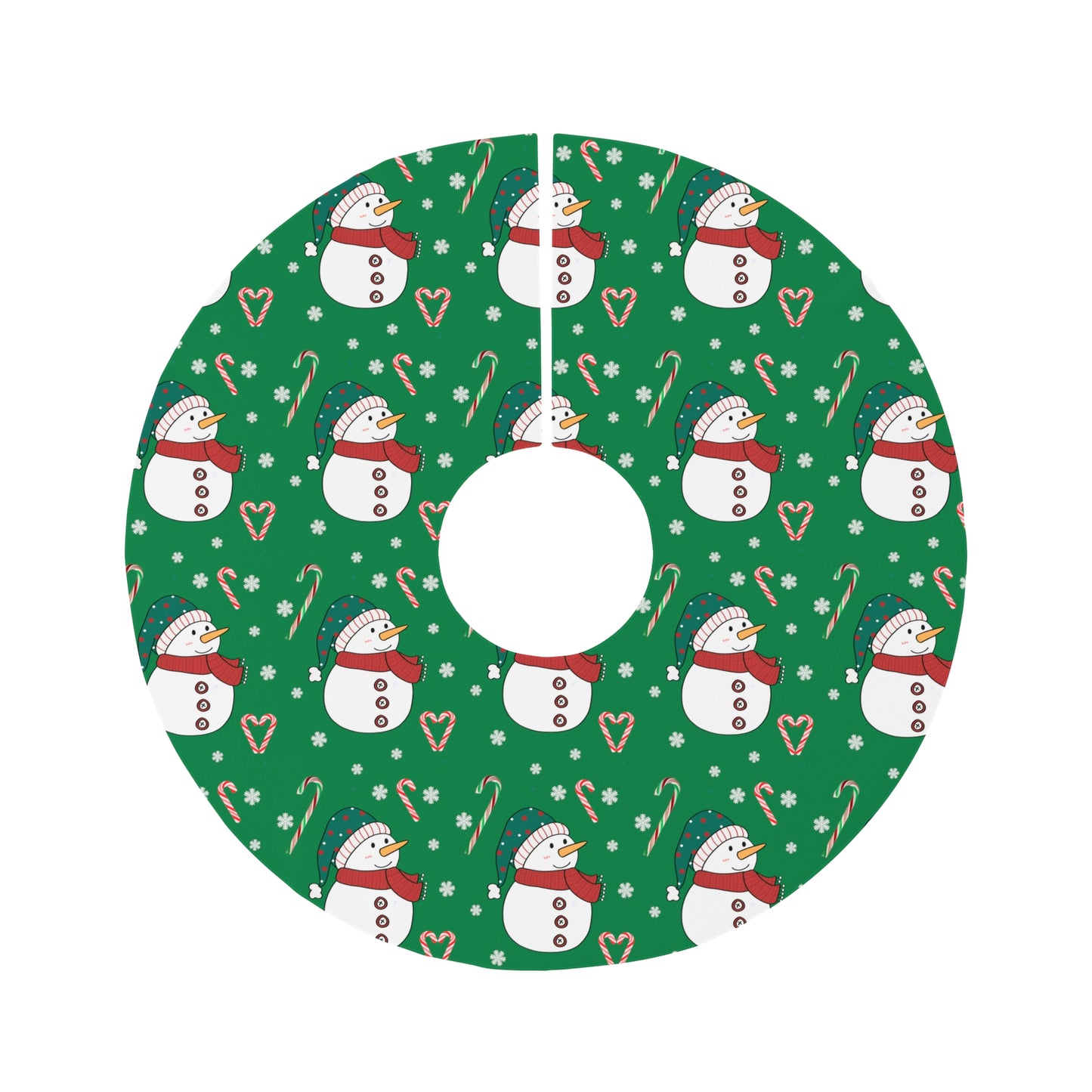 Snowman Round Christmas Tree Skirt Green