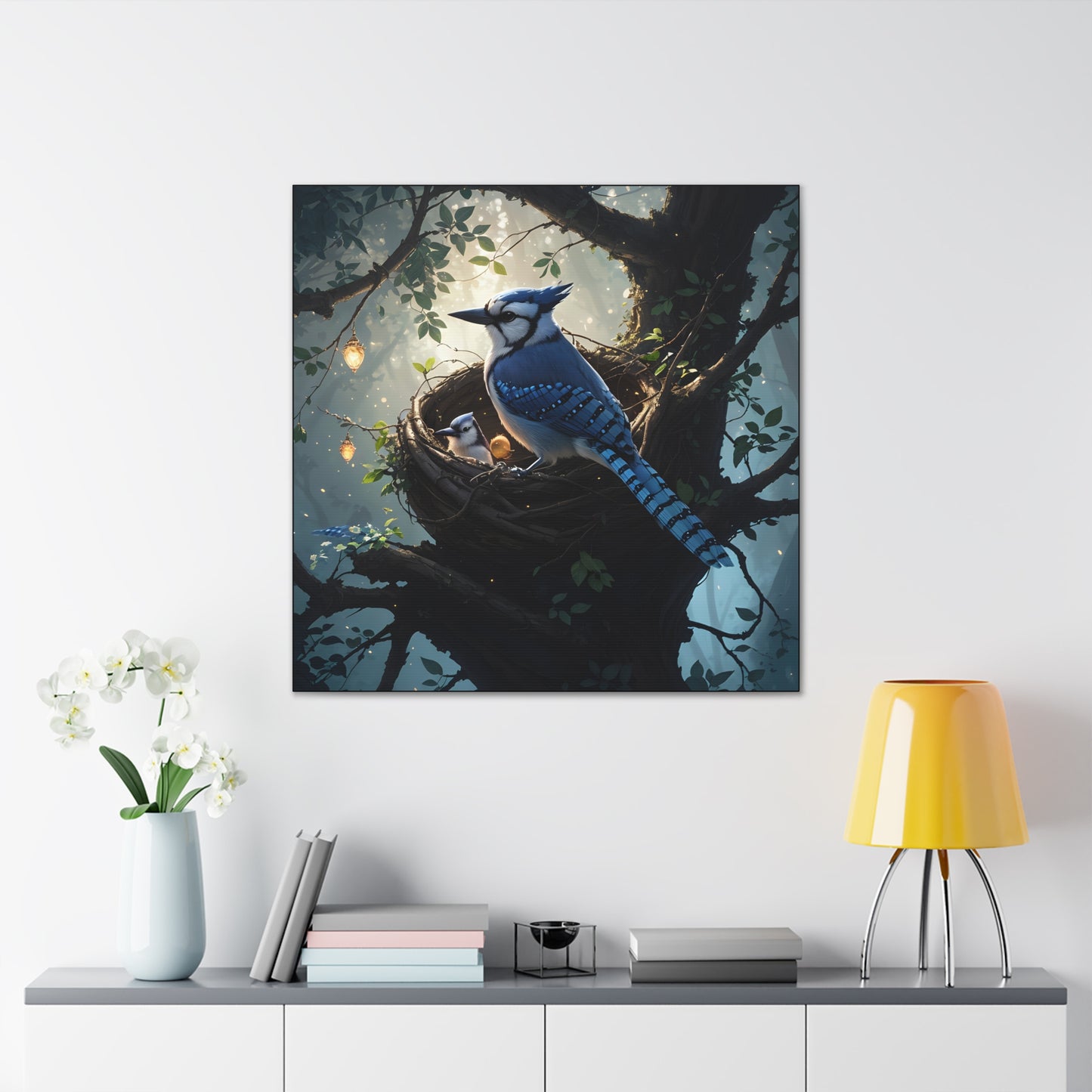 Bluejay Nest, Canvas Art, Canvas Print, Wall Decor, Original Art, Unique Gifts