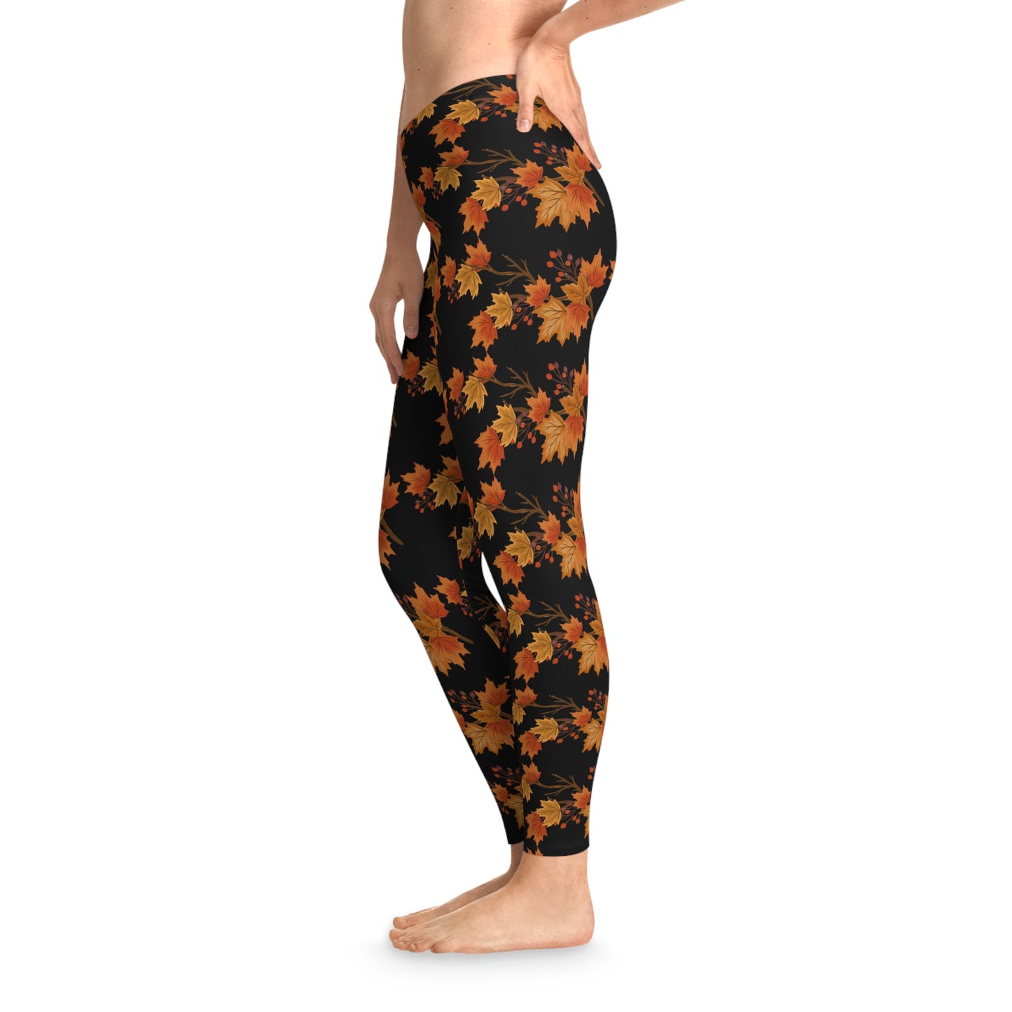 Autumn leaves fall Stretchy Leggings Black