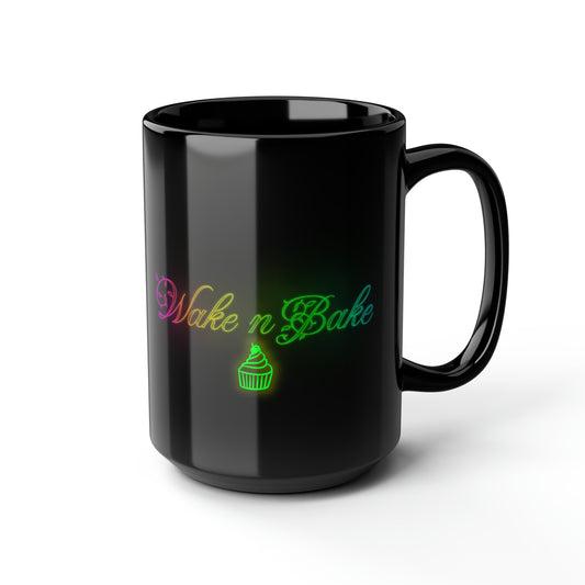 Wake N Bake, Black Mug, 15oz, 420 Gift