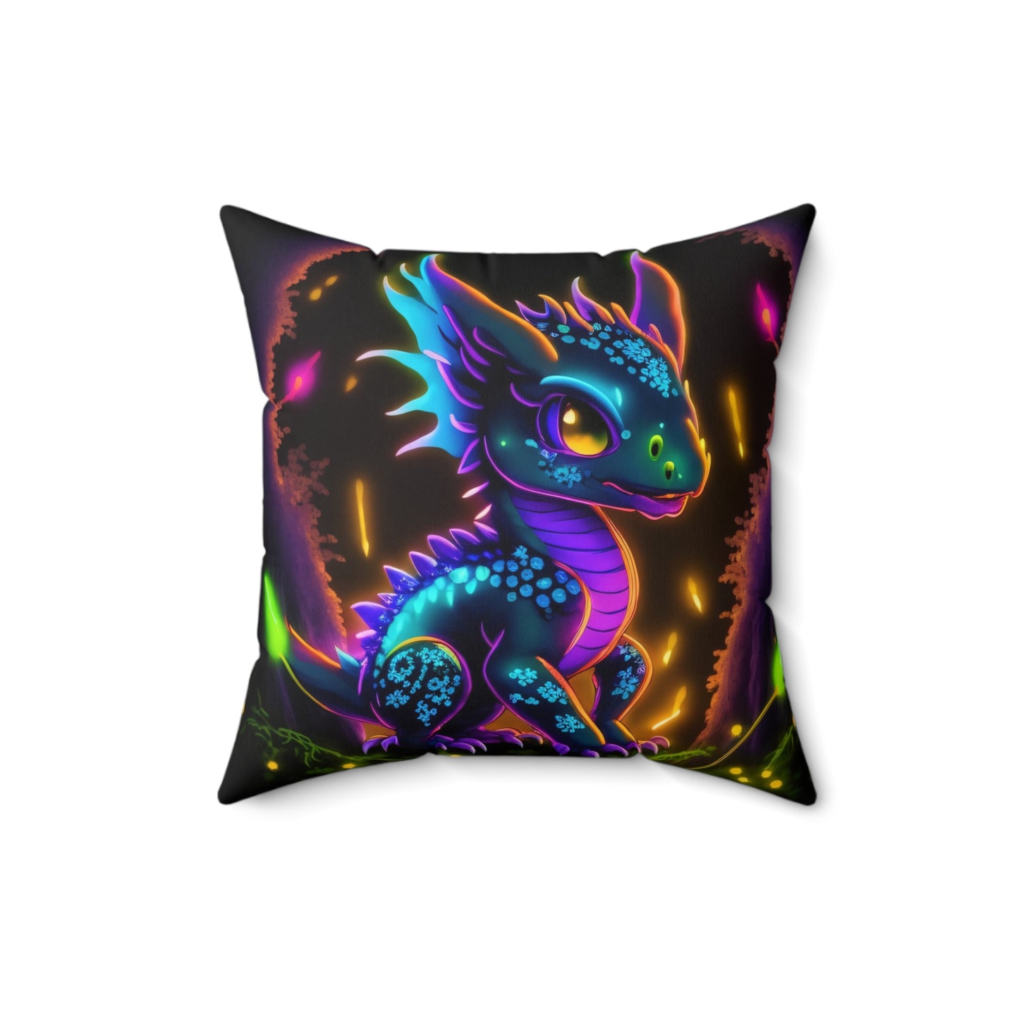 Neon Baby Dragon, Spun Polyester Square Pillow