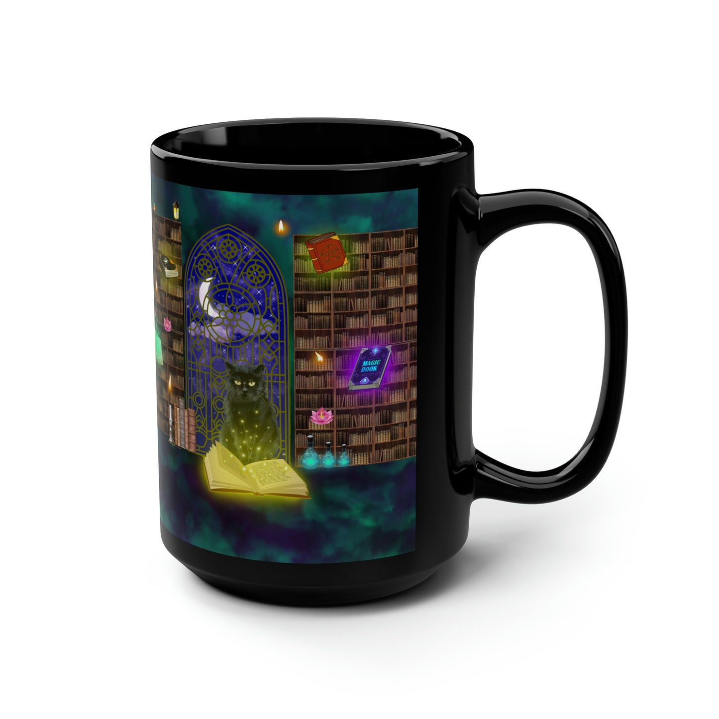 Mystic Cat Black Mug, 15oz