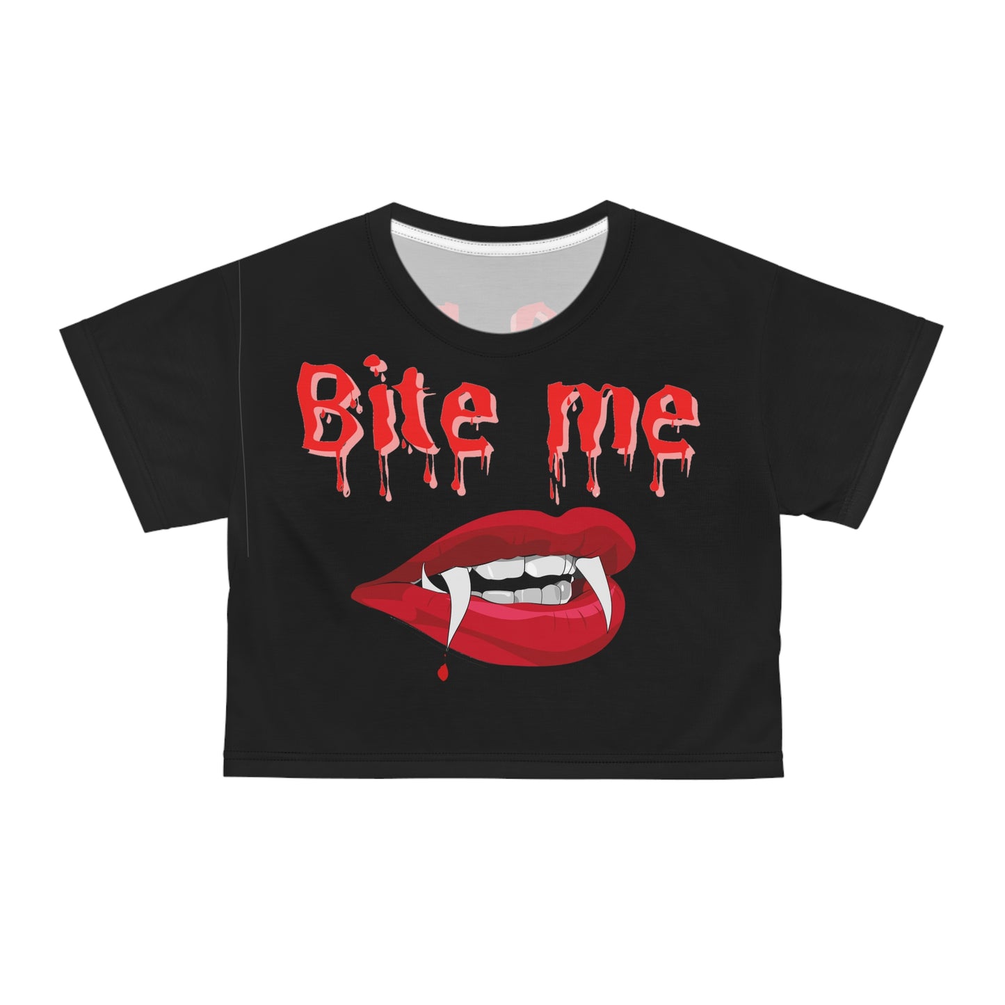 Bite Me Halloween Crop Top Tee Shirt Womens