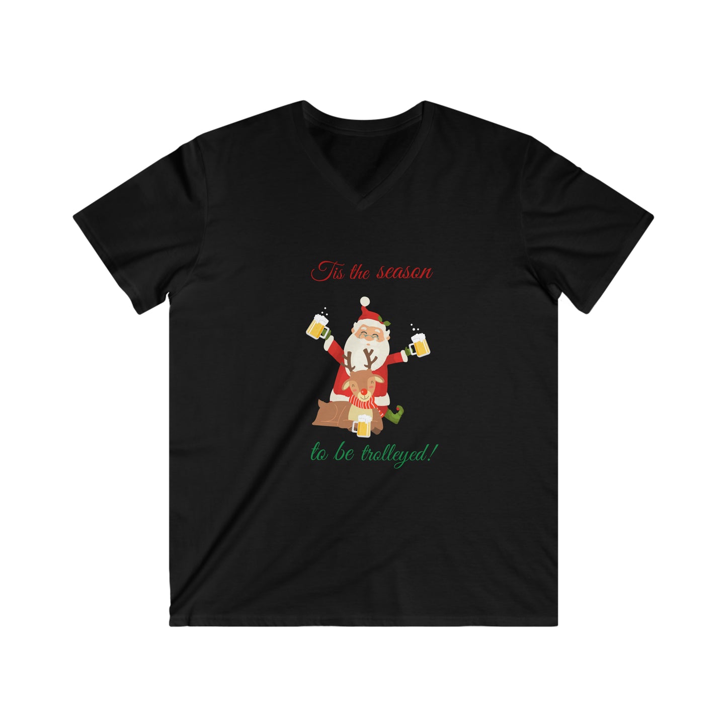 Tis the Season to be Trolleyed Men's Fitted V-Neck Short Sleeve Tee Christmas Top