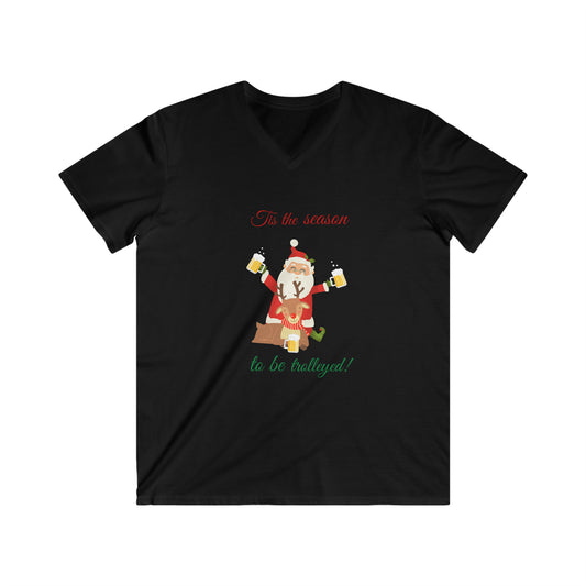 Tis the Season to be Trolleyed Men's Fitted V-Neck Short Sleeve Tee Christmas Top