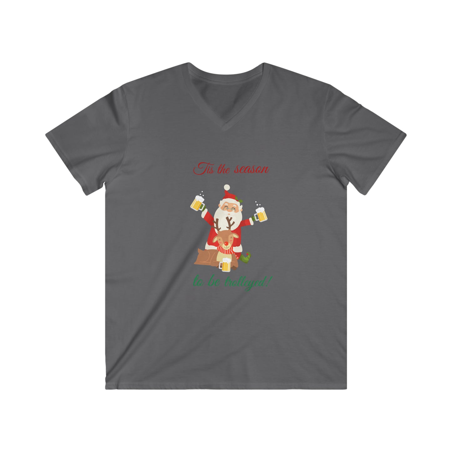 Tis the Season to be Trolleyed Men's Fitted V-Neck Short Sleeve Tee Christmas Top