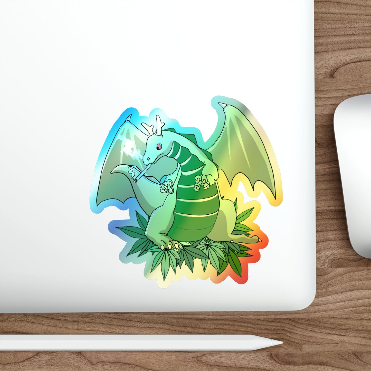 Puff Puff Smokin Dragon Rainbow Holographic Die-cut Vinyl Stickers