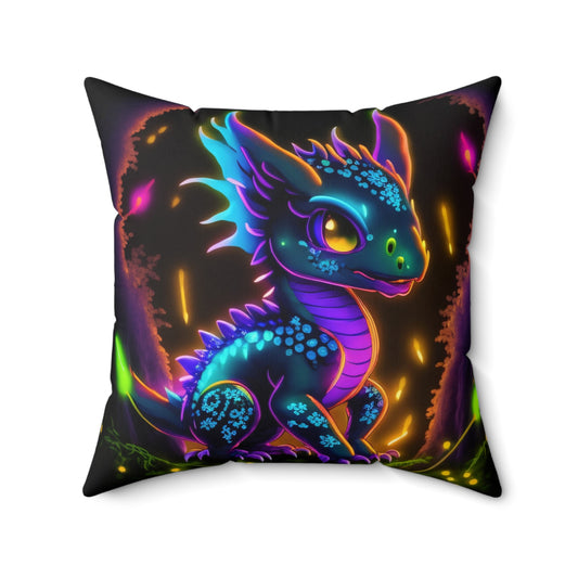 Neon Baby Dragon, Spun Polyester Square Pillow