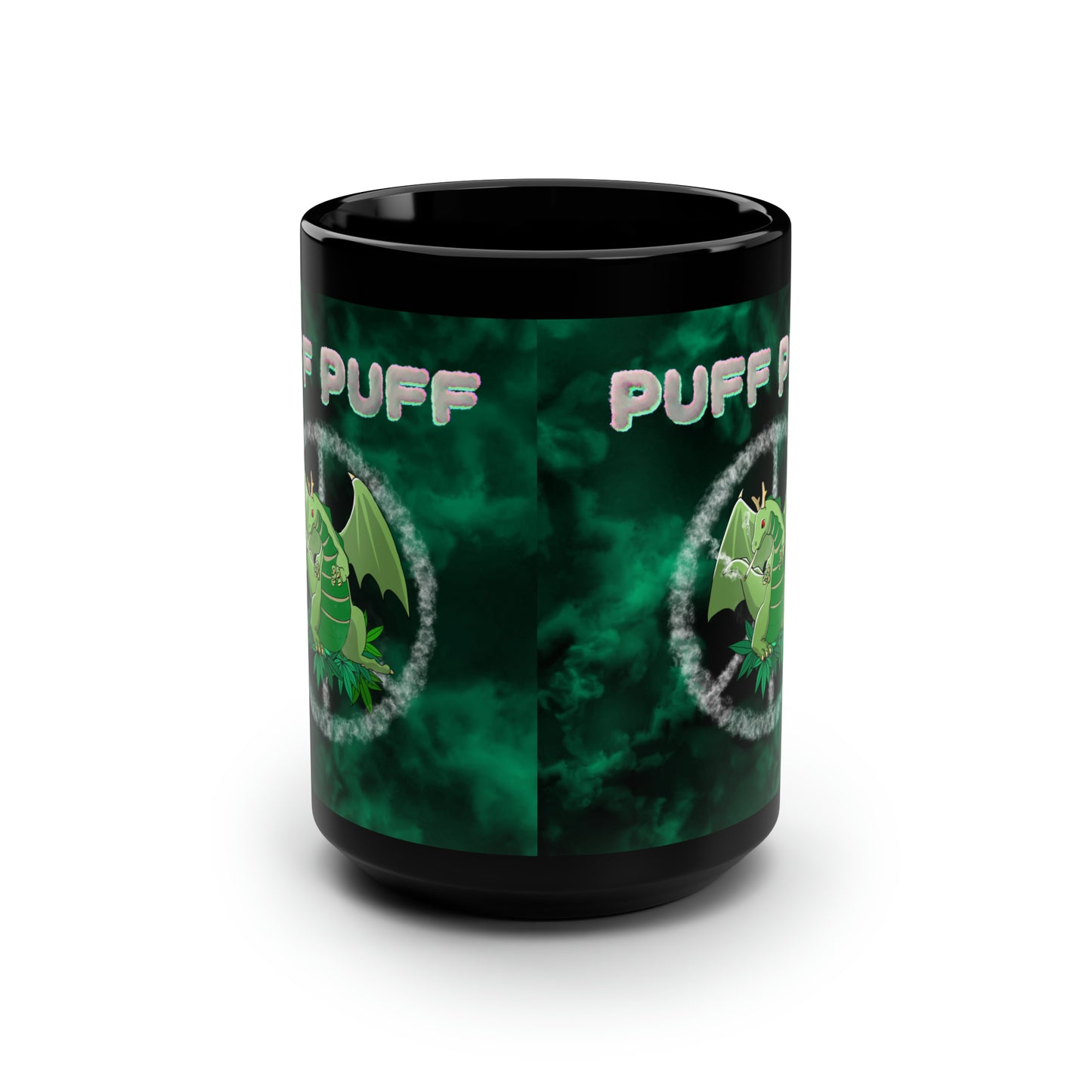 Puff Puff Smokin Dragon, Black Mug, 15oz, 420 Gift