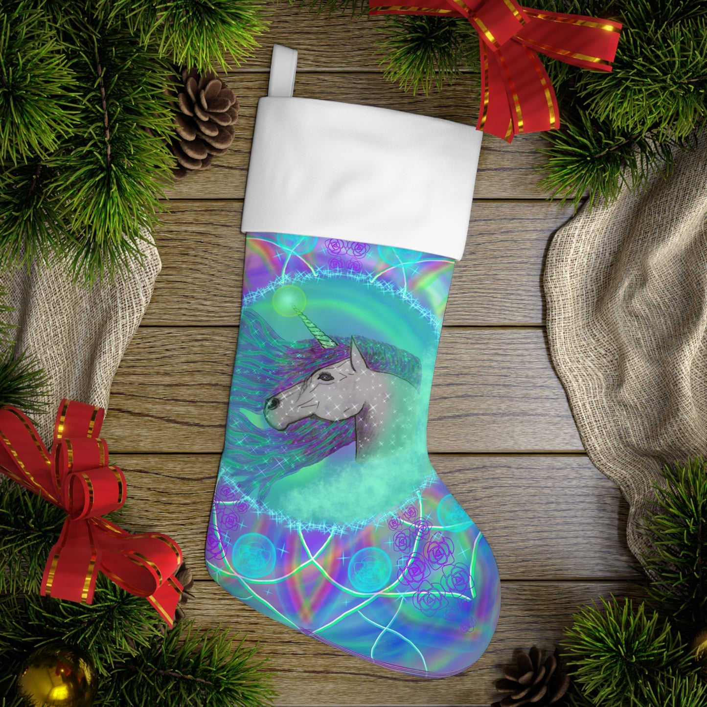 Psychedelic Unicorn Christmas Stocking