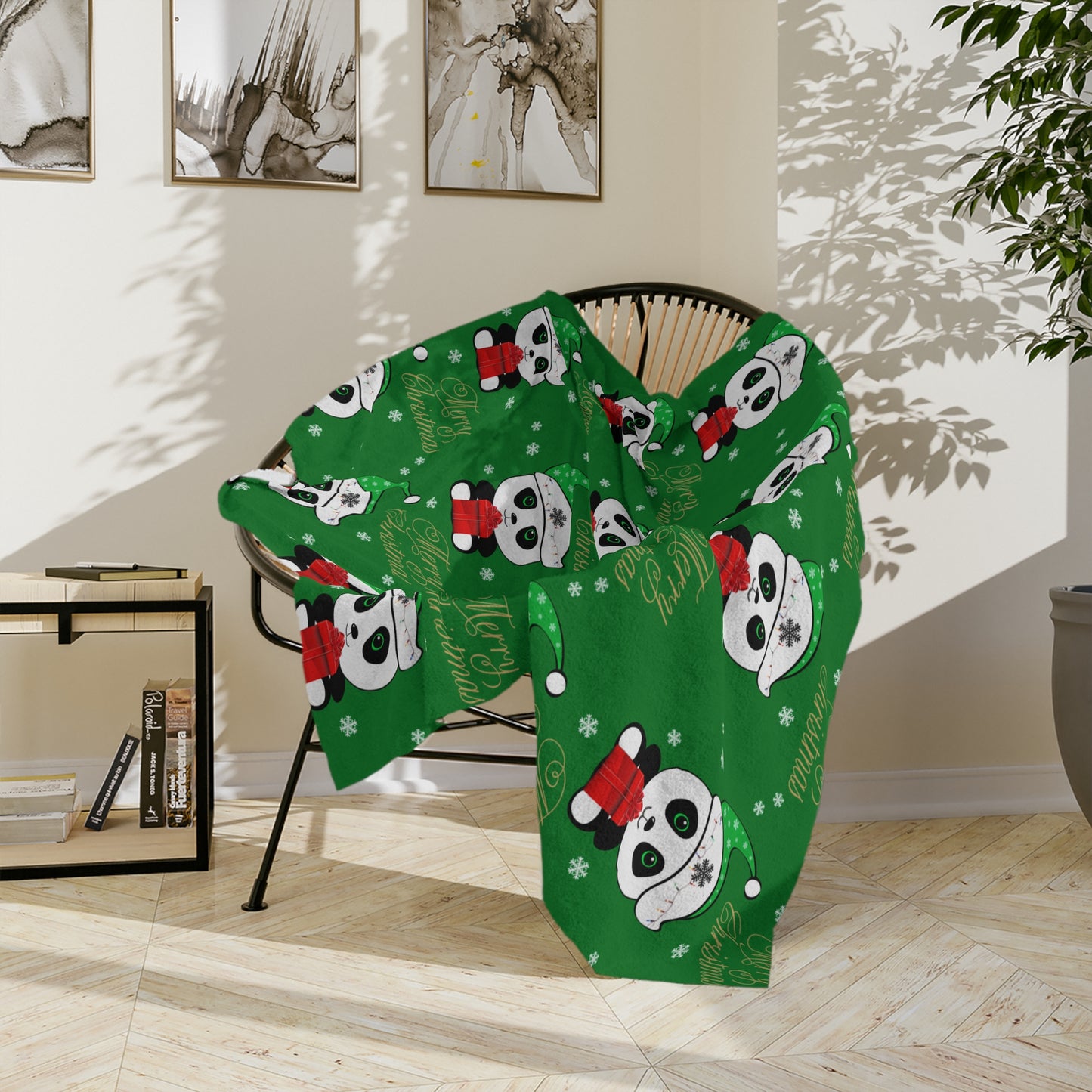 Merry Christmas Panda Velveteen Minky Blanket