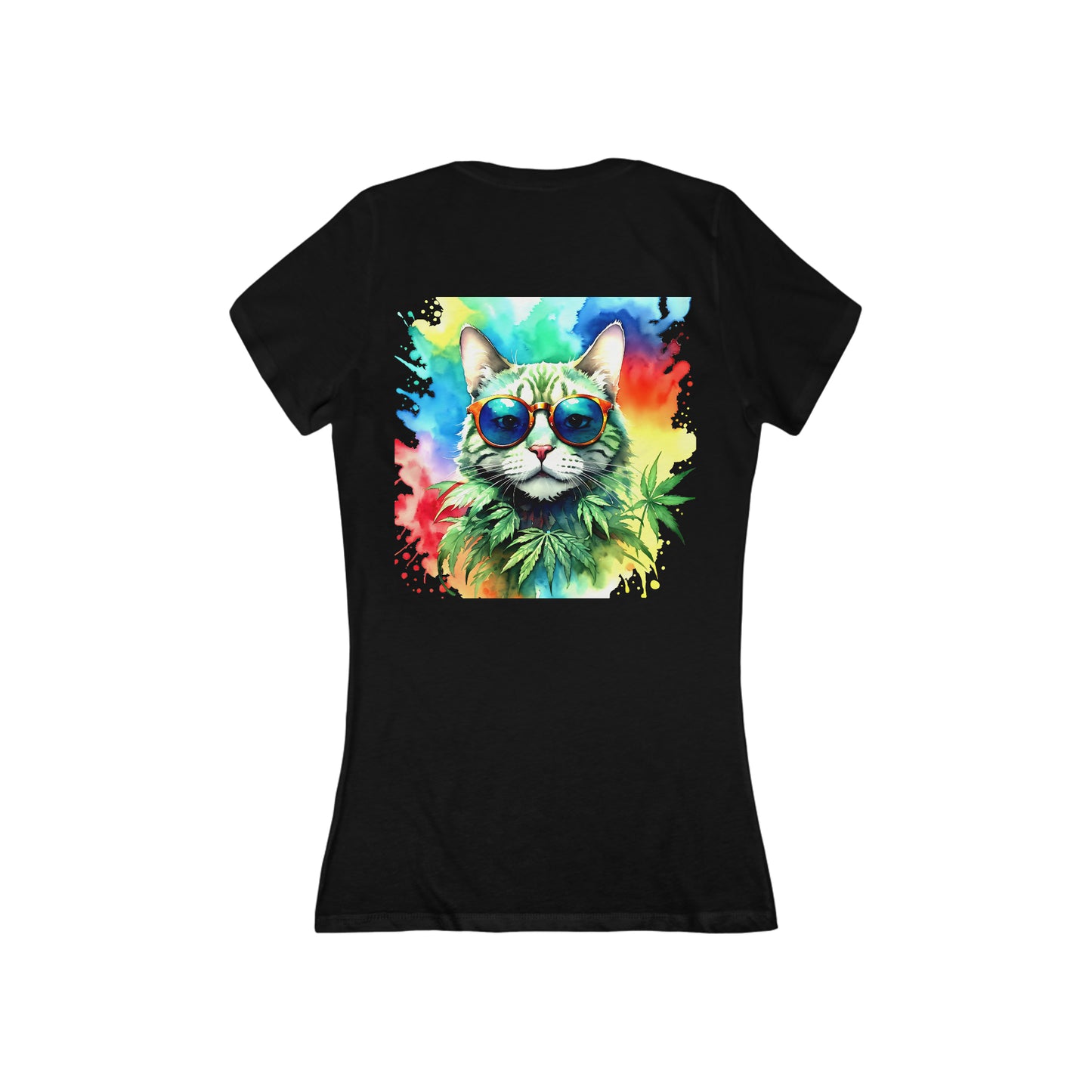 Chasing The Rainbow Cat, Women's Jersey Short Sleeve Deep V-Neck Tee