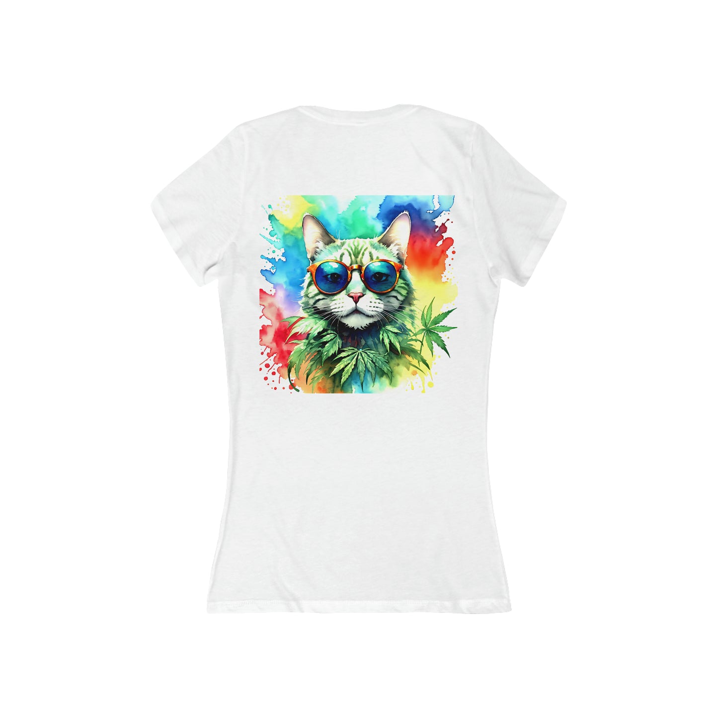 Chasing The Rainbow Cat, Women's Jersey Short Sleeve Deep V-Neck Tee