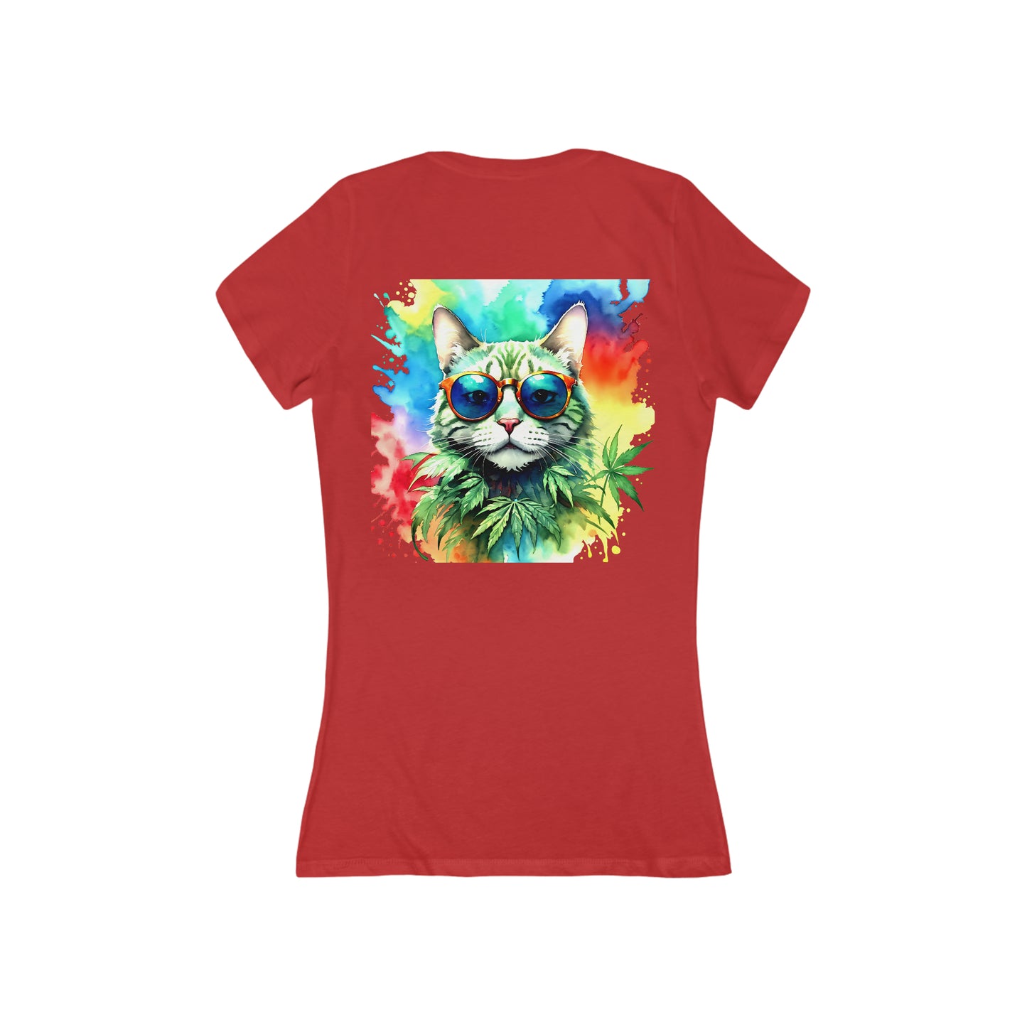 Chasing The Rainbow Cat, Women's Jersey Short Sleeve Deep V-Neck Tee