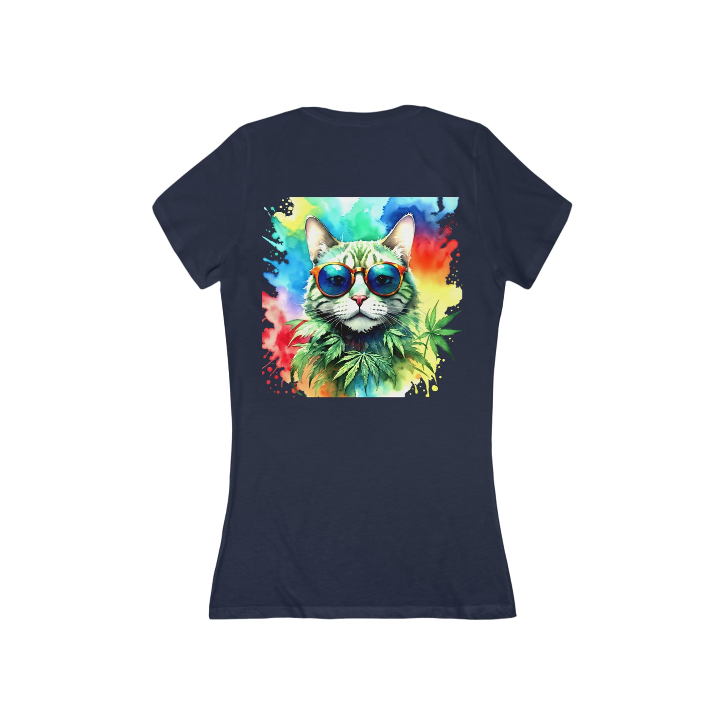 Chasing The Rainbow Cat, Women's Jersey Short Sleeve Deep V-Neck Tee