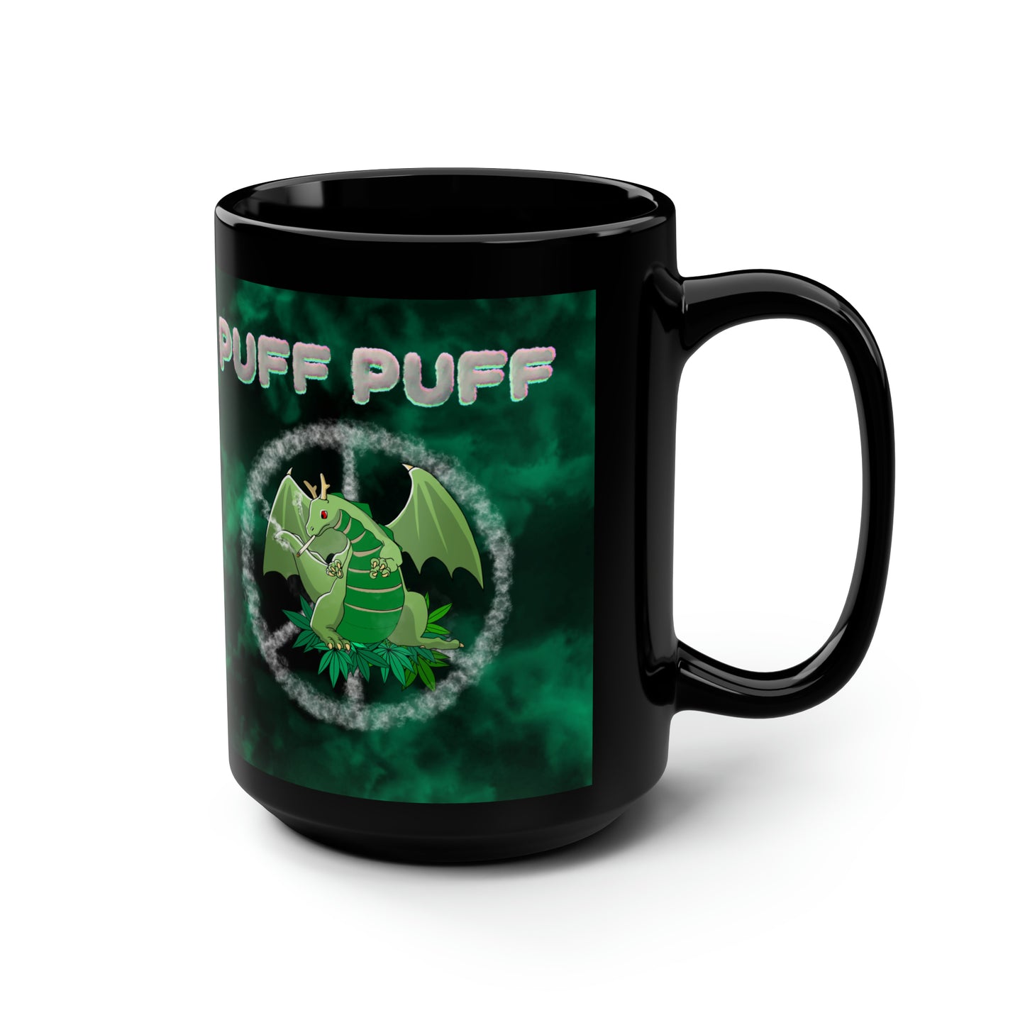 Puff Puff Smokin Dragon, Black Mug, 15oz, 420 Gift