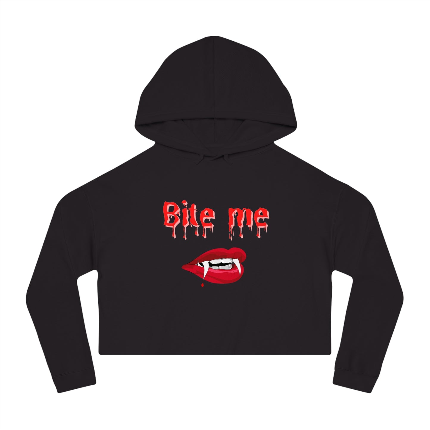 Bite Me Halloween Womens Cropped Hooded Sweatshirt