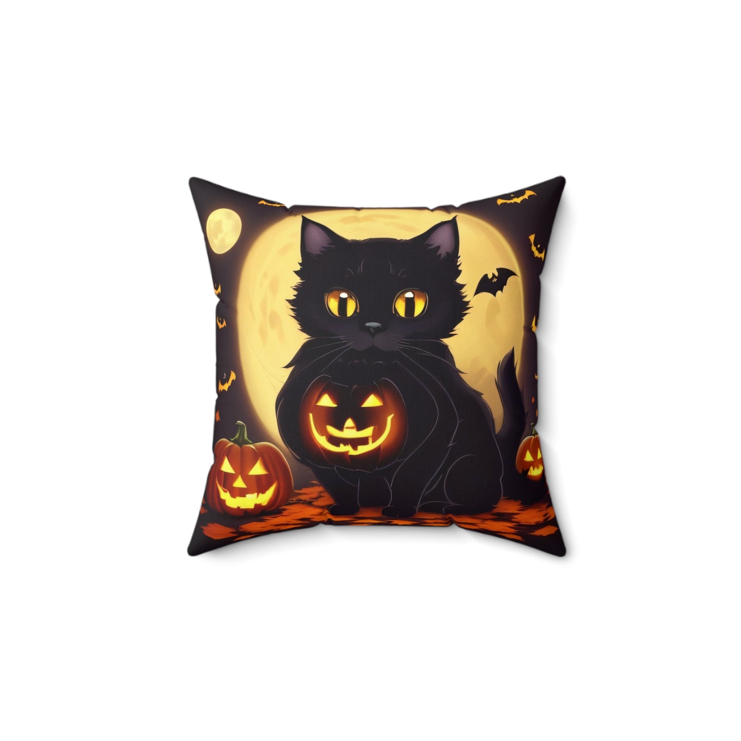 Cute Halloween Cat, Spun Polyester Square Pillow