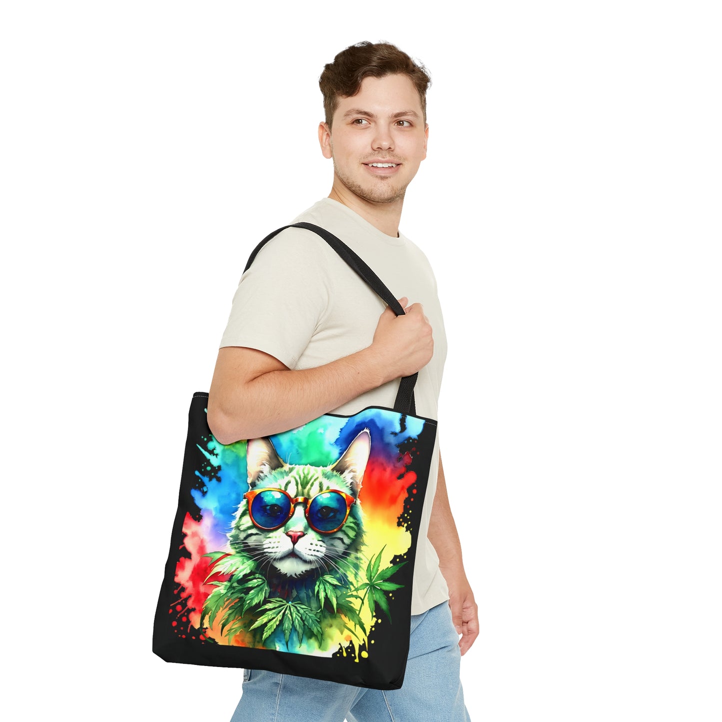 Chasing The Rainbow Cat, 420 Themed, Tote Bag