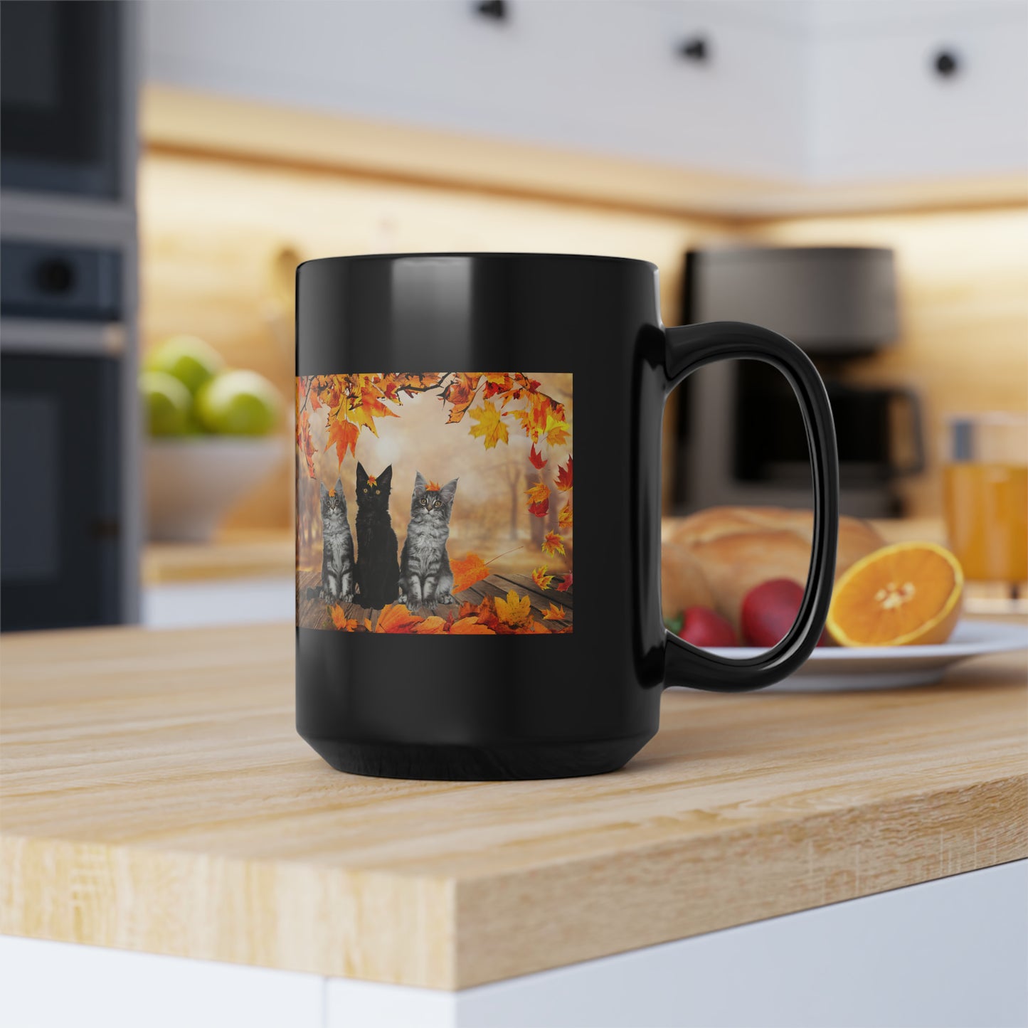 Cute kitten Fall Black Mug, 15oz